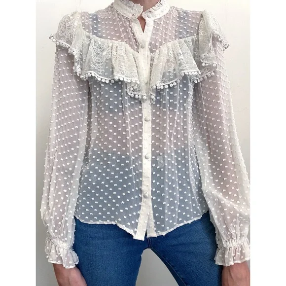 Love Shack Fancy Silk Sheer Blouse Small - Picture 9 of 9